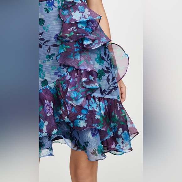 Marchesa Notte One Shoulder Colorblock Cocktail Dress In Blue - Picture 10 of 14